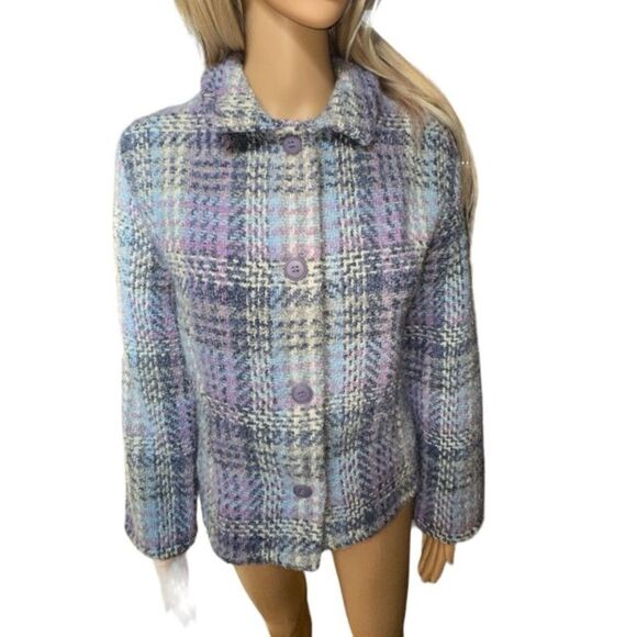 Weave of the Irish long sleeve jacket/top in purples, grays and blues sz M EUC - Picture 1 of 11